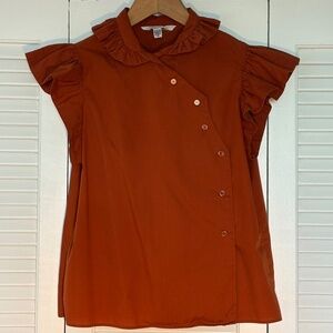 Vintage Burnt Orange Ruffle Short Sleeve Top Small